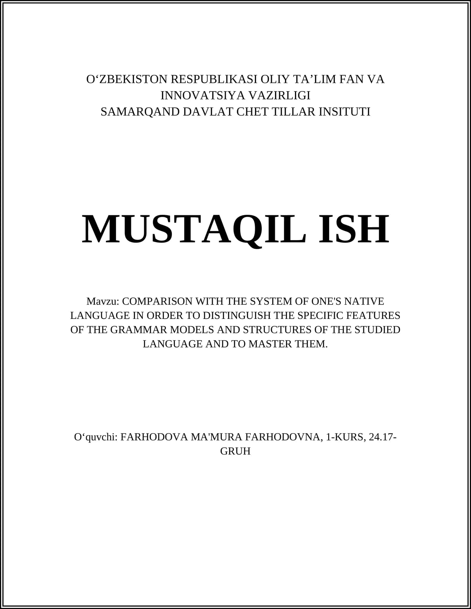 COMPARISON WITH THE SYSTEM OF ONE'S NATIVE LANGUAGE