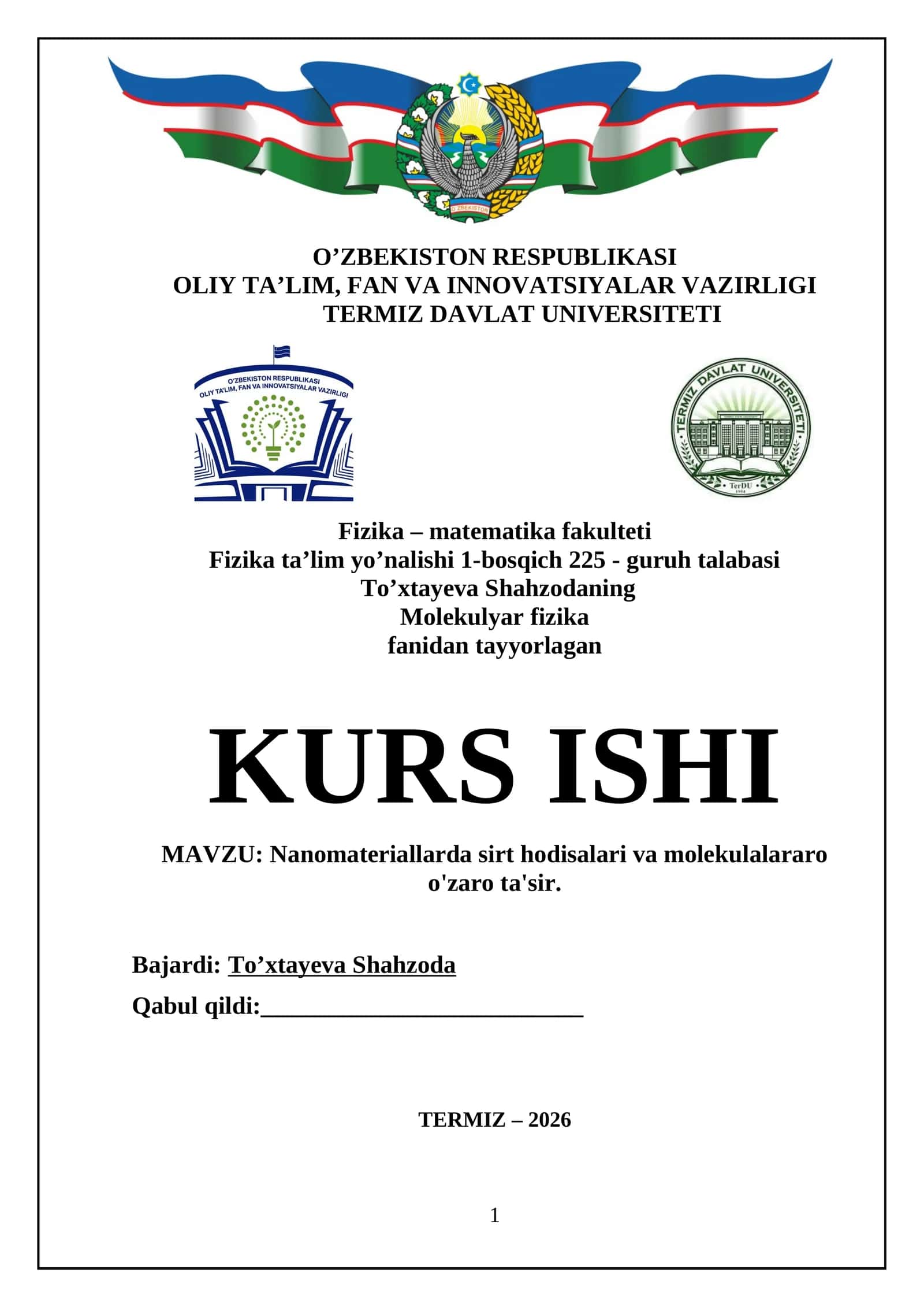 Nano materiallarda sirt hodisalari