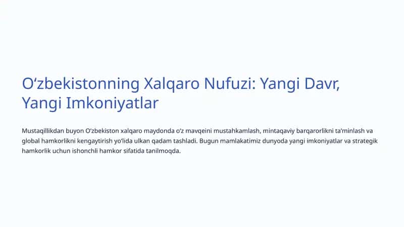 Mustaqillikdan Global Maydonga