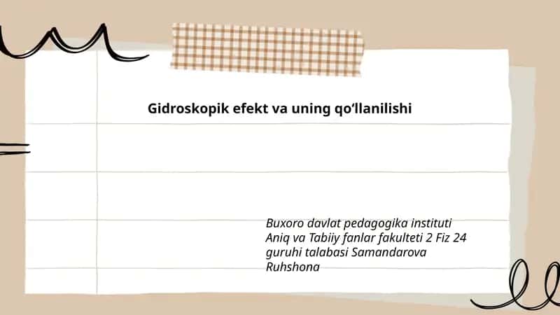 Gidroskopik effekt va uning qoʻllanilishi