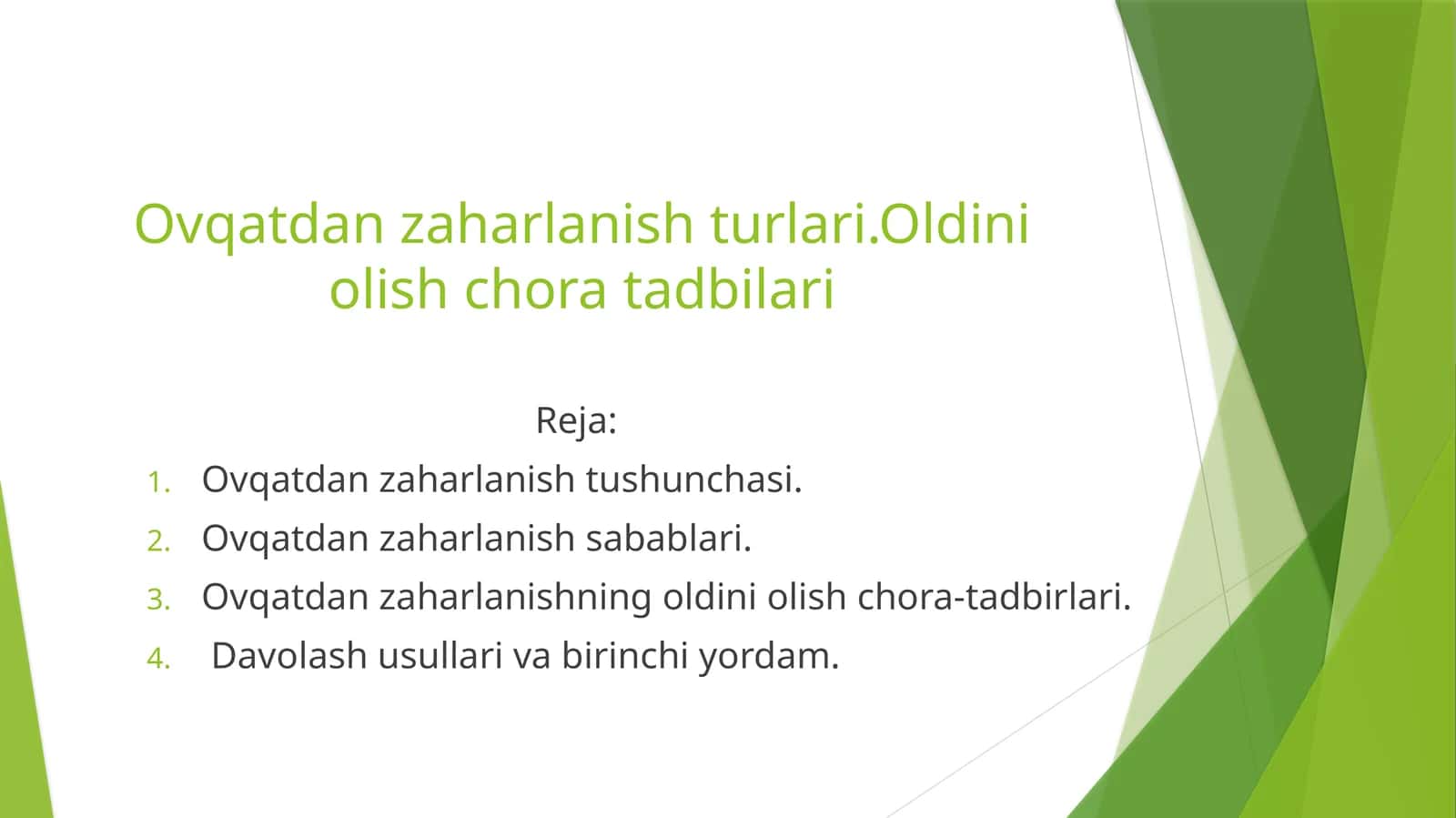 ovqatdan zaharlanish turlari va ularning oldini olish chora tadbirlari