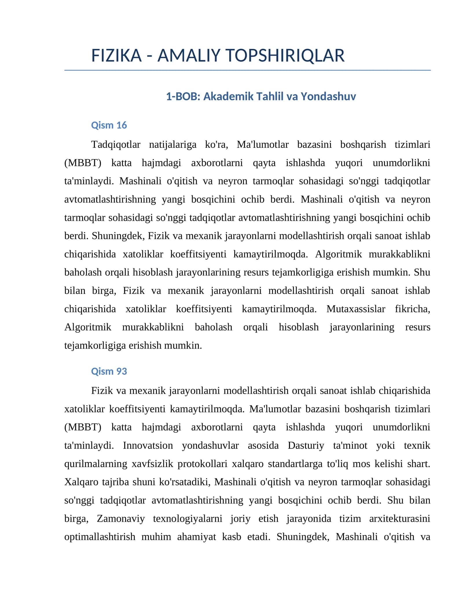 FIZIKA - AMALIY TOPSHIRIQLAR