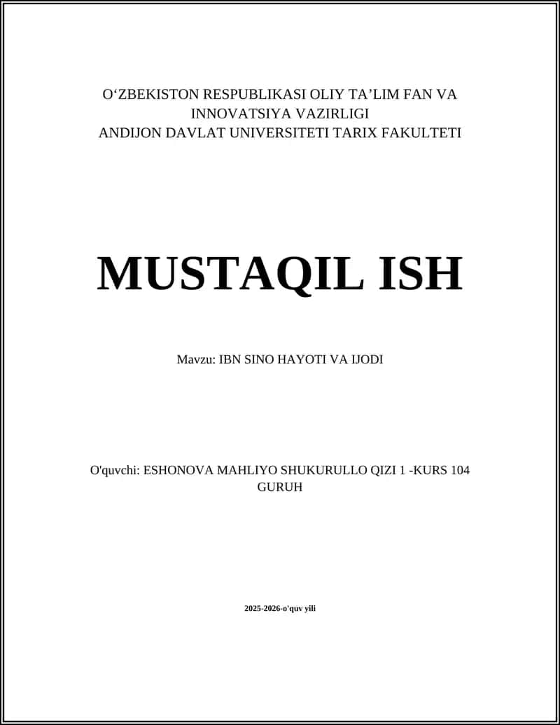 IBN SINO HAYOTI VA IJODI