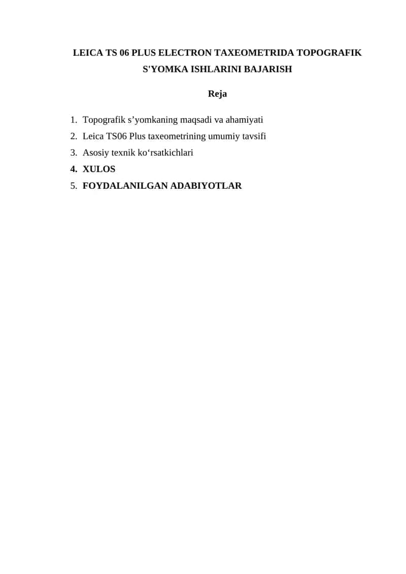 LEICA TS 06 PLUS ELECTRON TAXEOMETRIDA TOPOGRAFIK S'YOMKA ISHLARINI BAJARISH