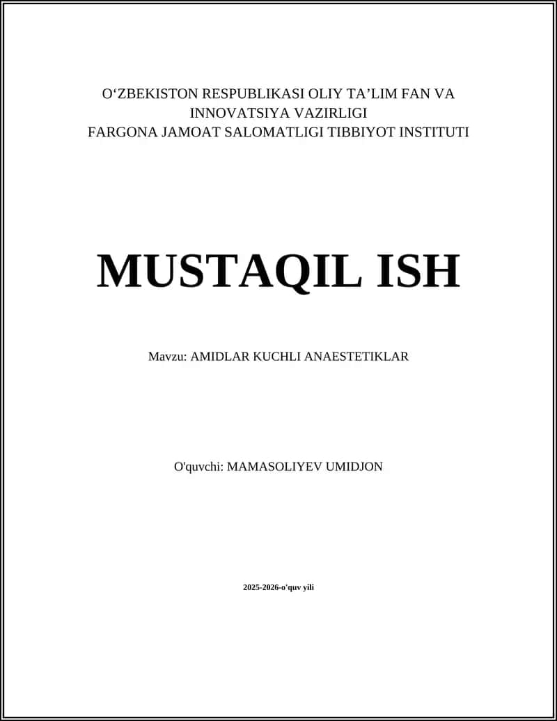 Amidlardan olingan mahalliy anestetiklar