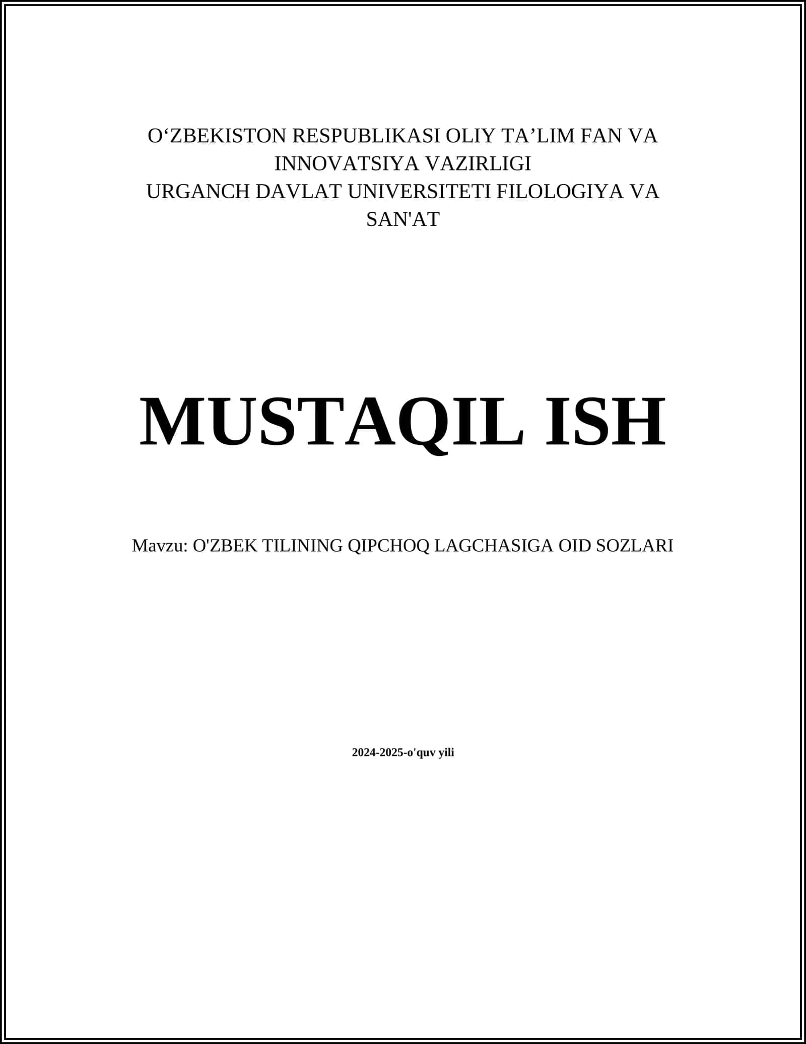 O'ZBEK TILINING QIPCHOQ LAGCHASIGA OID SOZLARI