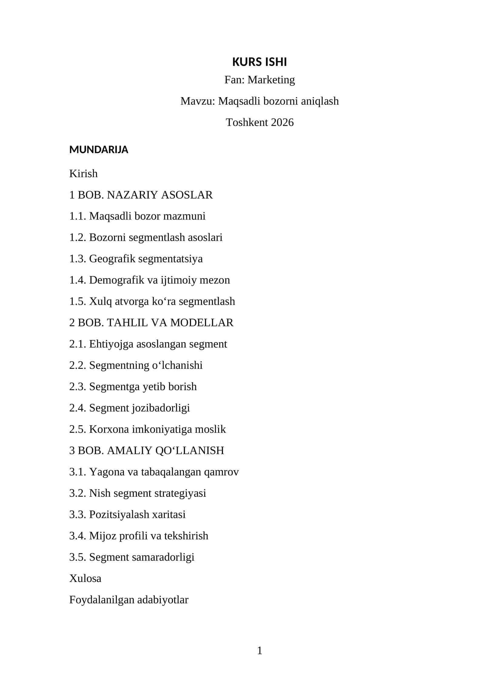 Marketing Fan Kurs ishi