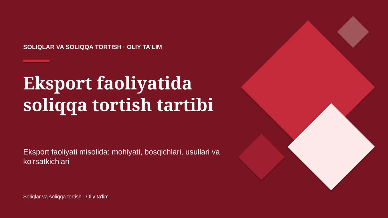 eksport faoliyatida soliqqa tortish tartibi 6183
