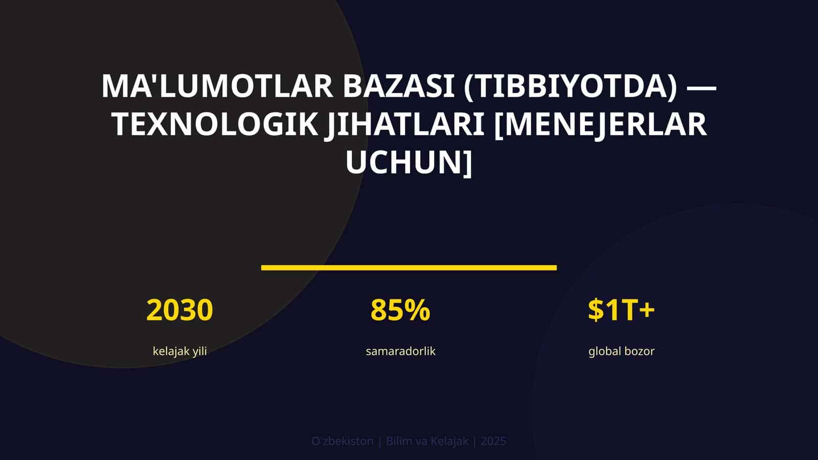 Ma'lumotlar bazasi (tibbiyotda) — texnologik jihatlari [menejerlar uchun]