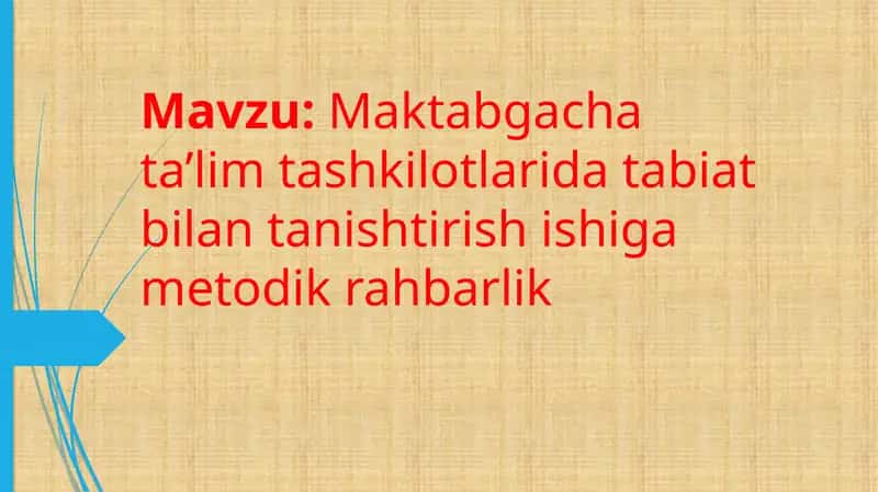Maktabgacha ta’lim tashkilotlarida tabiat bilan tanishtirish ishiga metodik rahbarlik
