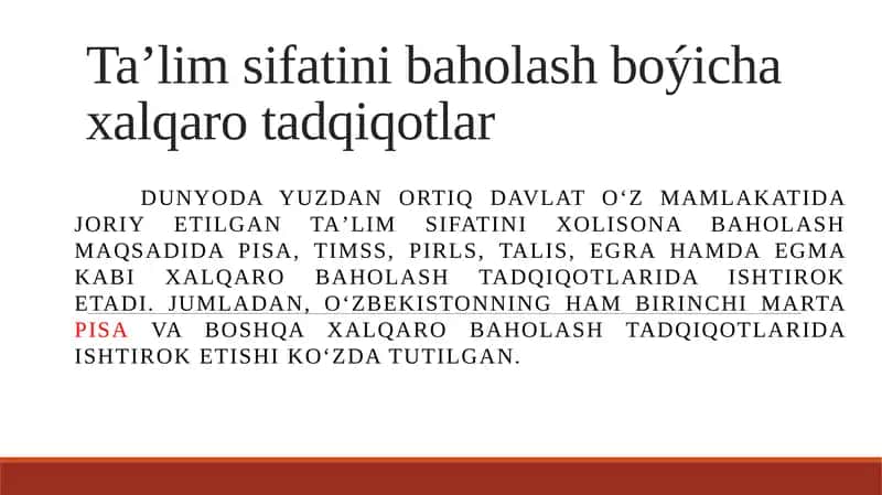 Ta’lim sifatini baholash boʻyicha xalqaro tadqiqotlar