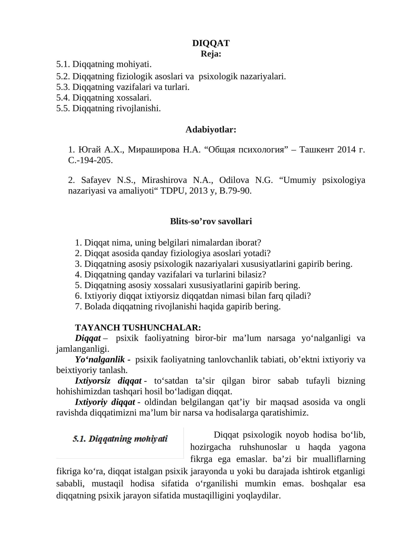 Diqqatning xossalari
