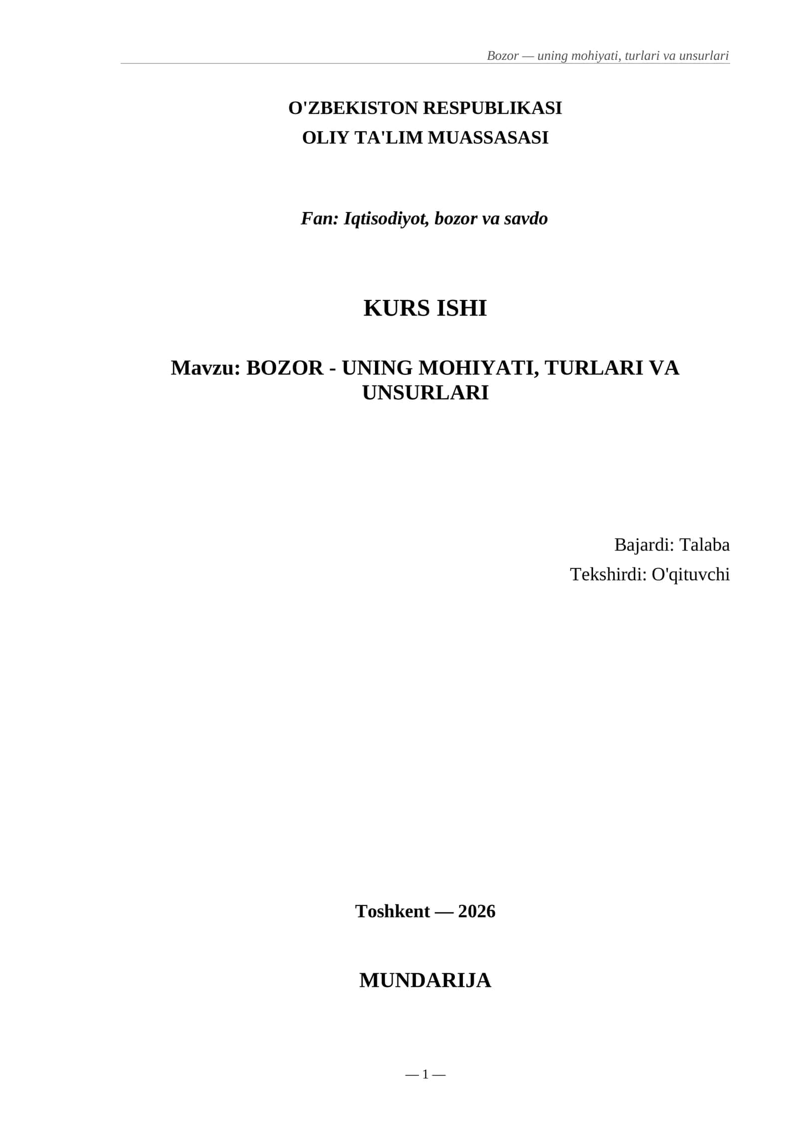 BOZOR - UNING MOHIYATI, TURLARI VA UNSURLARI