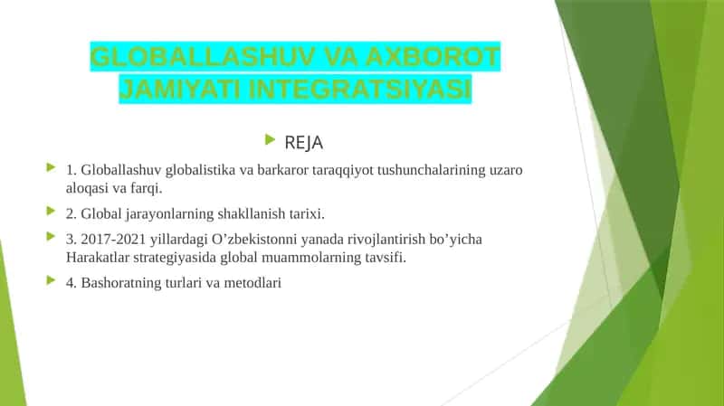 Globallashuv va Axborot JamiyatI Integratsiyasi