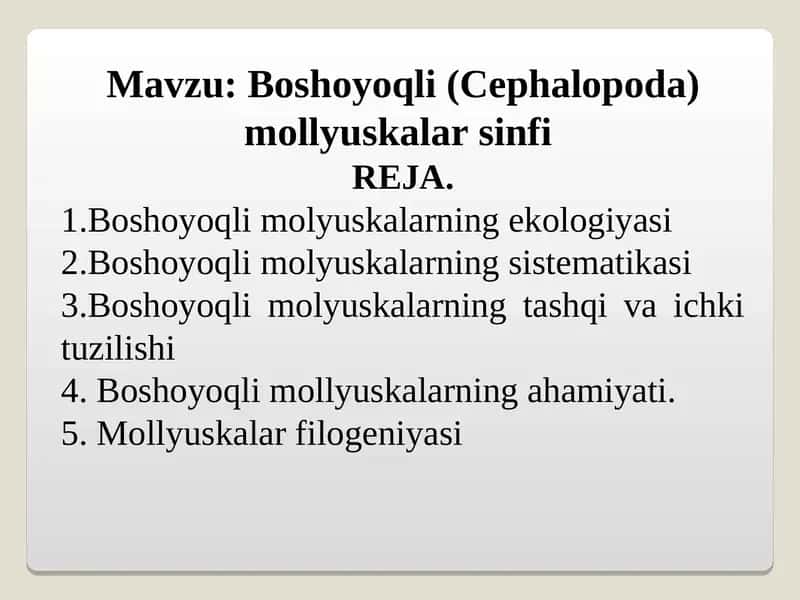 Boshoyoqli (Cephalopoda) mollyuskalar sinfi