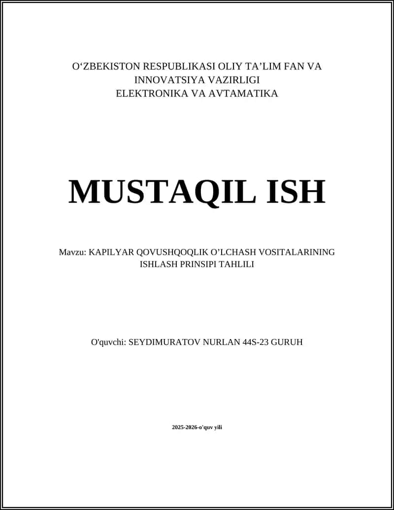 Kapilyar Qovushqoqlik o’lchash Vositalari