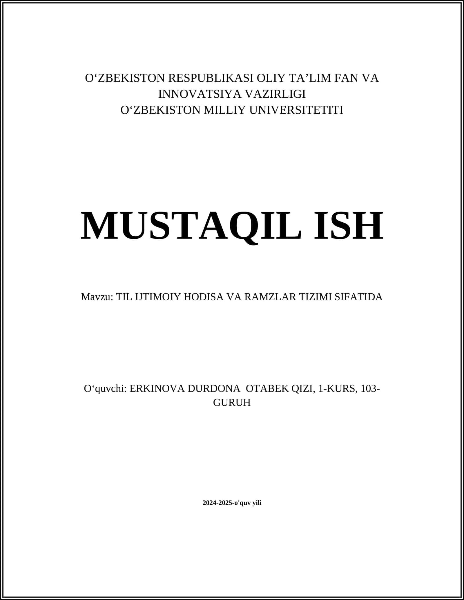 TIL IJTIMOIY HODISA VA RAMZLAR TIZIMI SIFATIDA