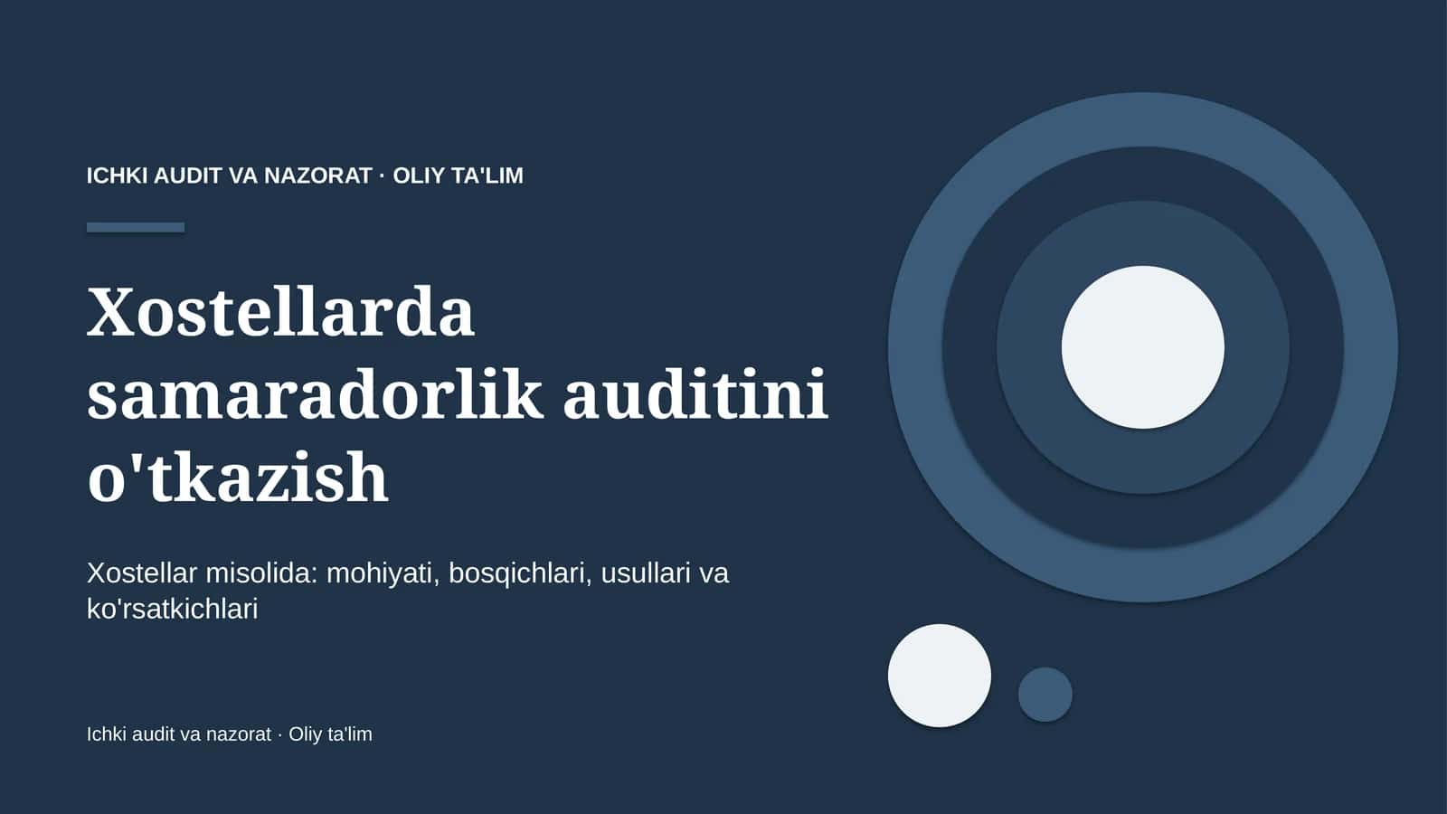 Xostellarda samaradorlik auditini o'tkazish