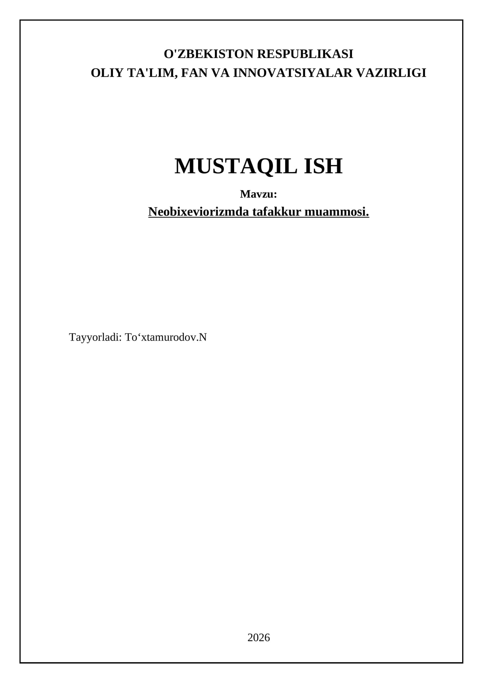 Neobixeviorizmda tafakkur muammosi