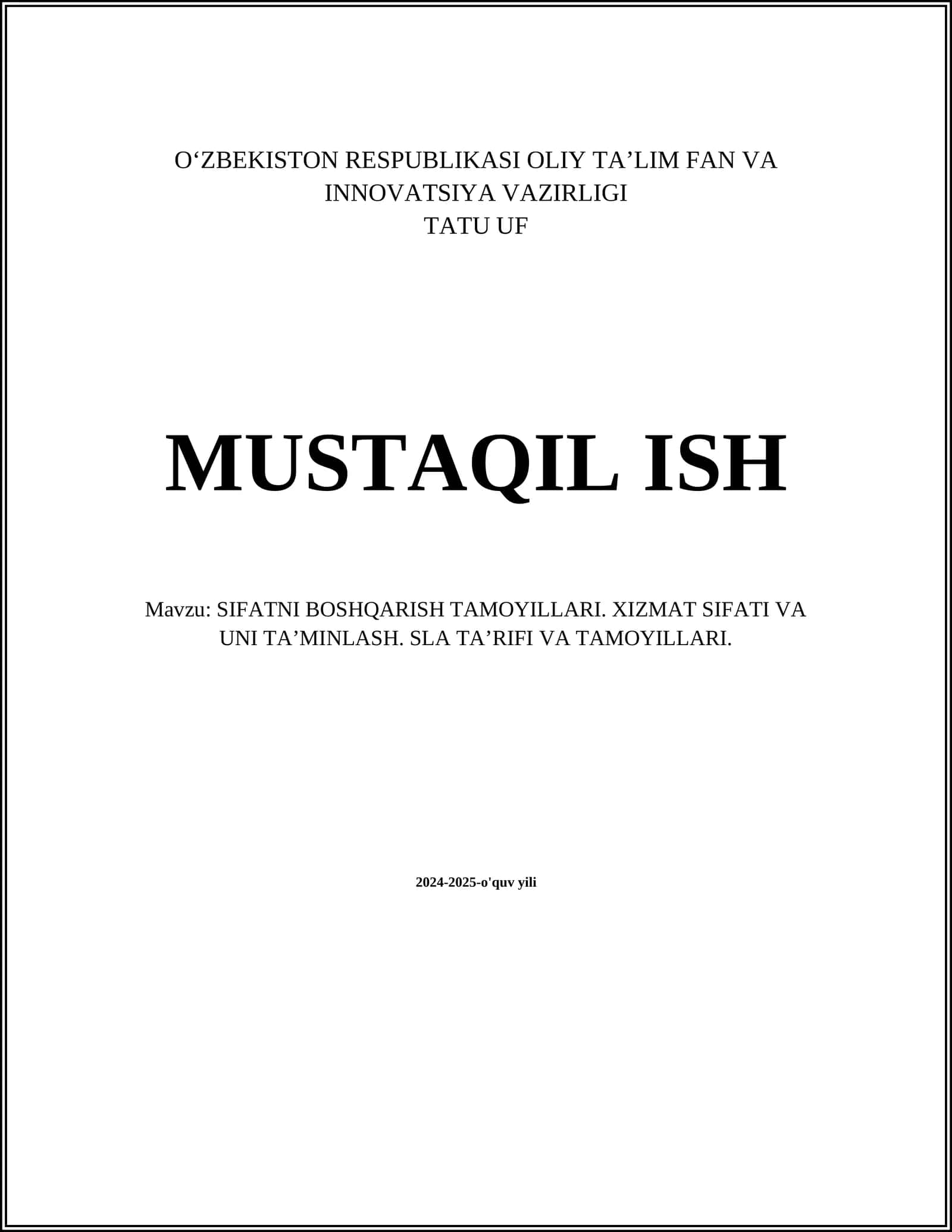 SIFATNI BOSHQARISH TAMOYILLARI