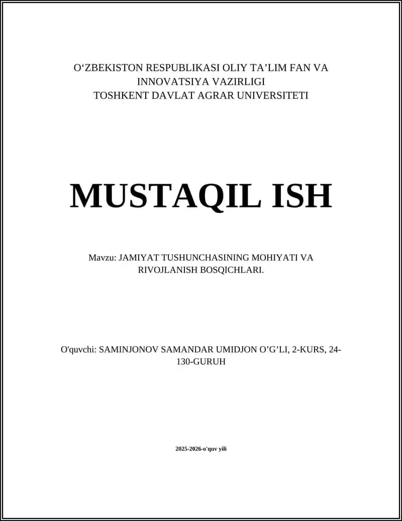 Jamiyat tushunchasining mohiyati va rivojlanish bosqichlari