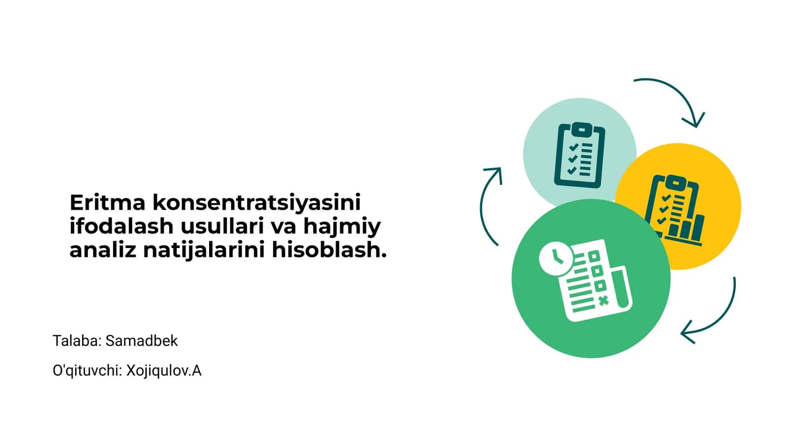 Eritma konsentratsiyasini ifodalash usullari va hajmiy analiz natijalarini hisoblash