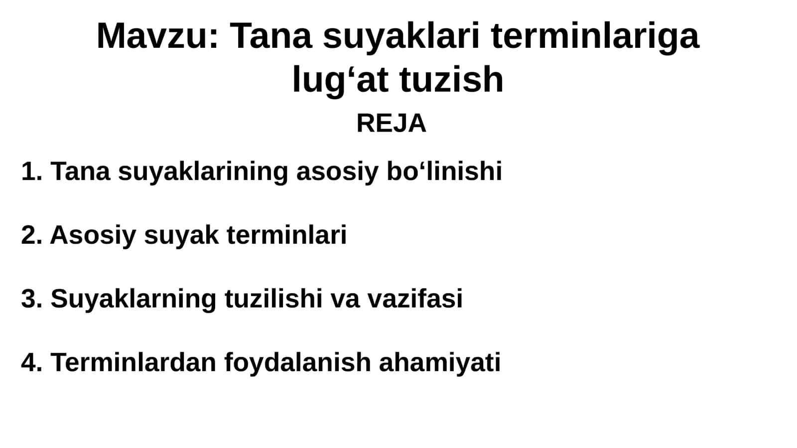 Tana Suyaklari Terminlariga Lugat Tuzish