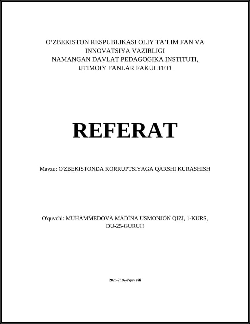 O'ZBEKISTONDA KORRUPTSIYAGA QARSHI KURASHISH