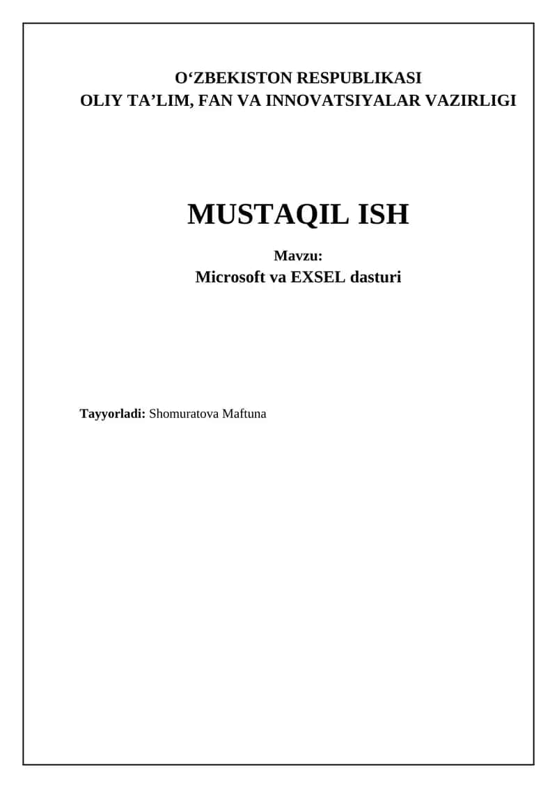 Microsoft va EXSEL dasturi