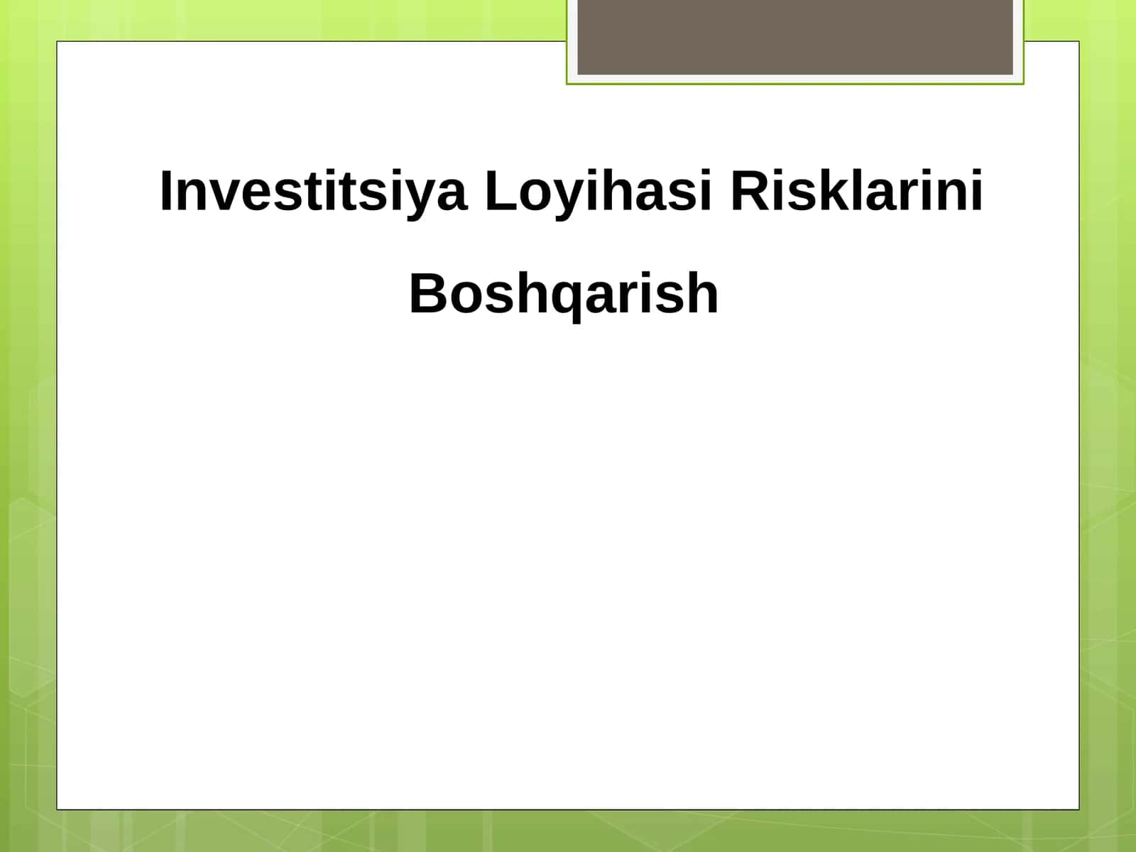 Investitsiya Loyihasi Risklarini Boshqarish