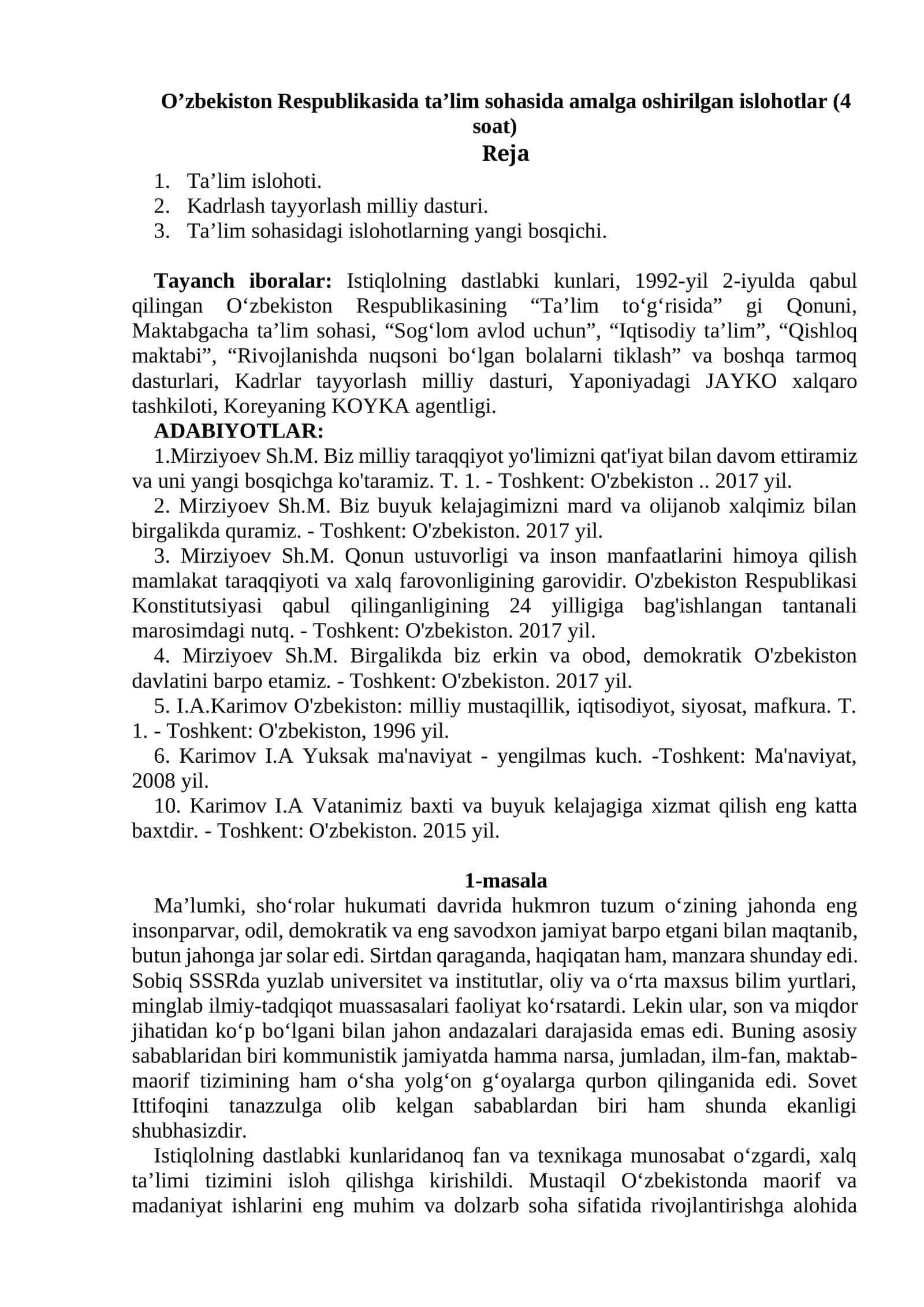 Oʻzbekiston Respublikasi taʼlim sohasidagi islohotlar