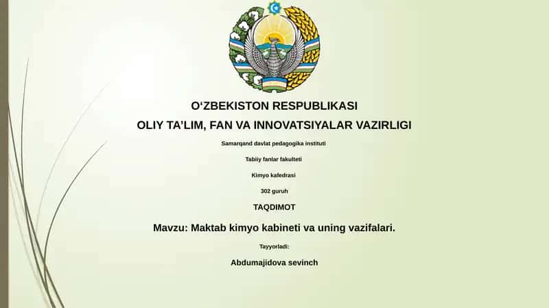 Maktab kimyo kabineti va uning vazifalari