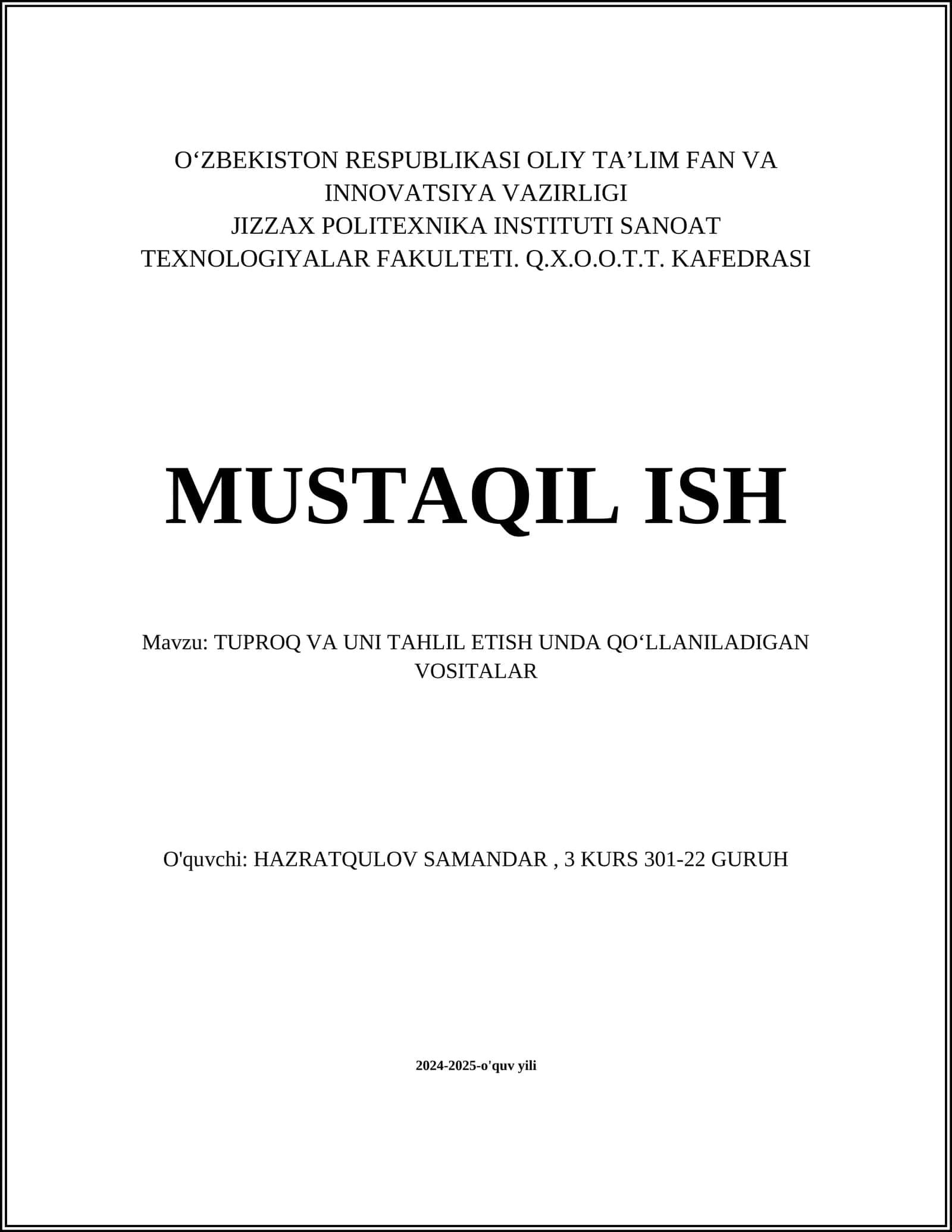 Tuproq va uni tahlil etish unda qo'llaniladigan vositalar