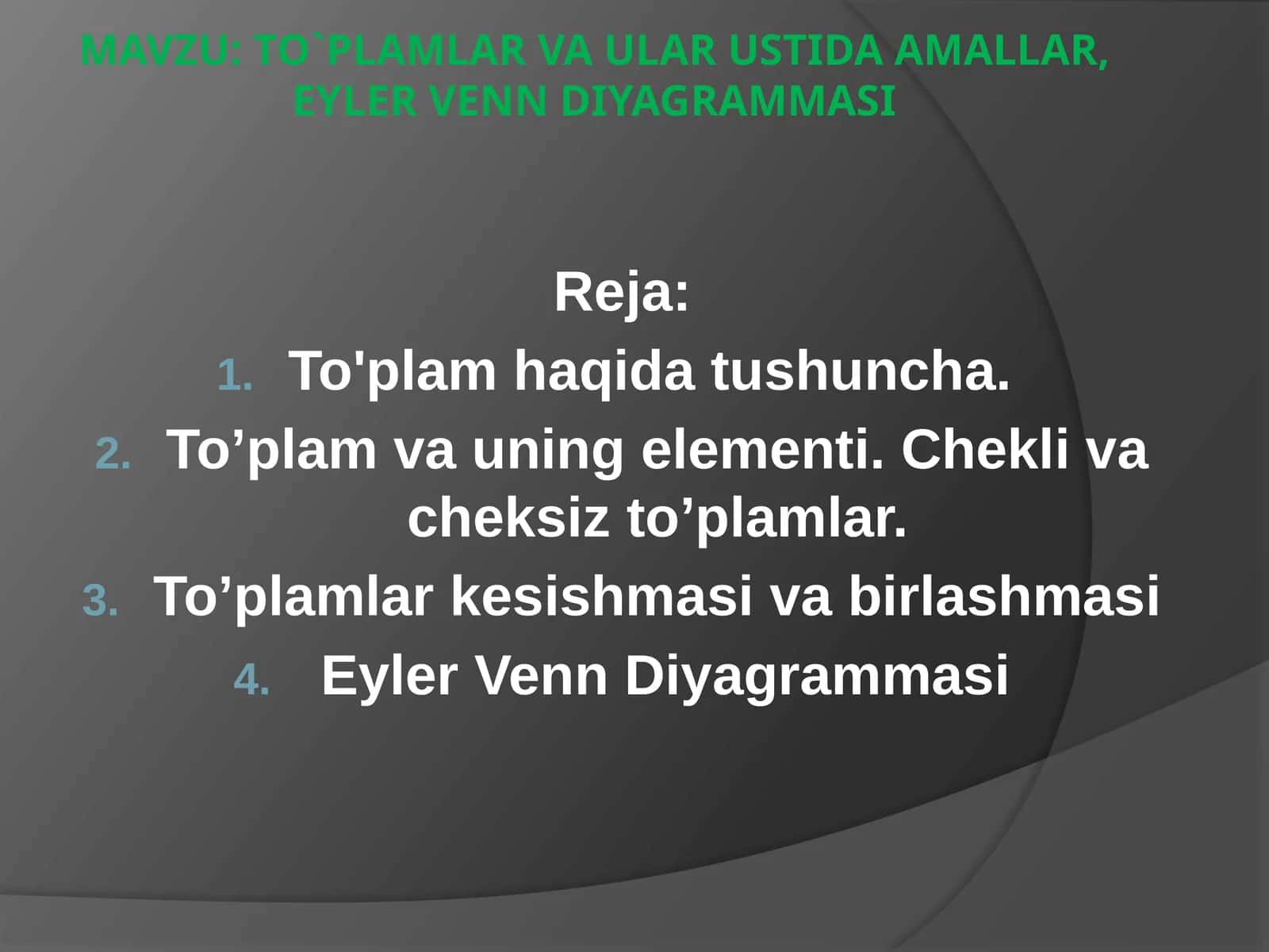 To`plamlar va ular ustida amallar, Eyler Venn diagrammasi