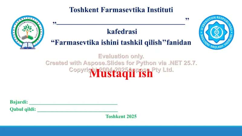 5. Shifoxonada formulyar tizimini qo‘llanilishi. Taqdimot 10 bet.
