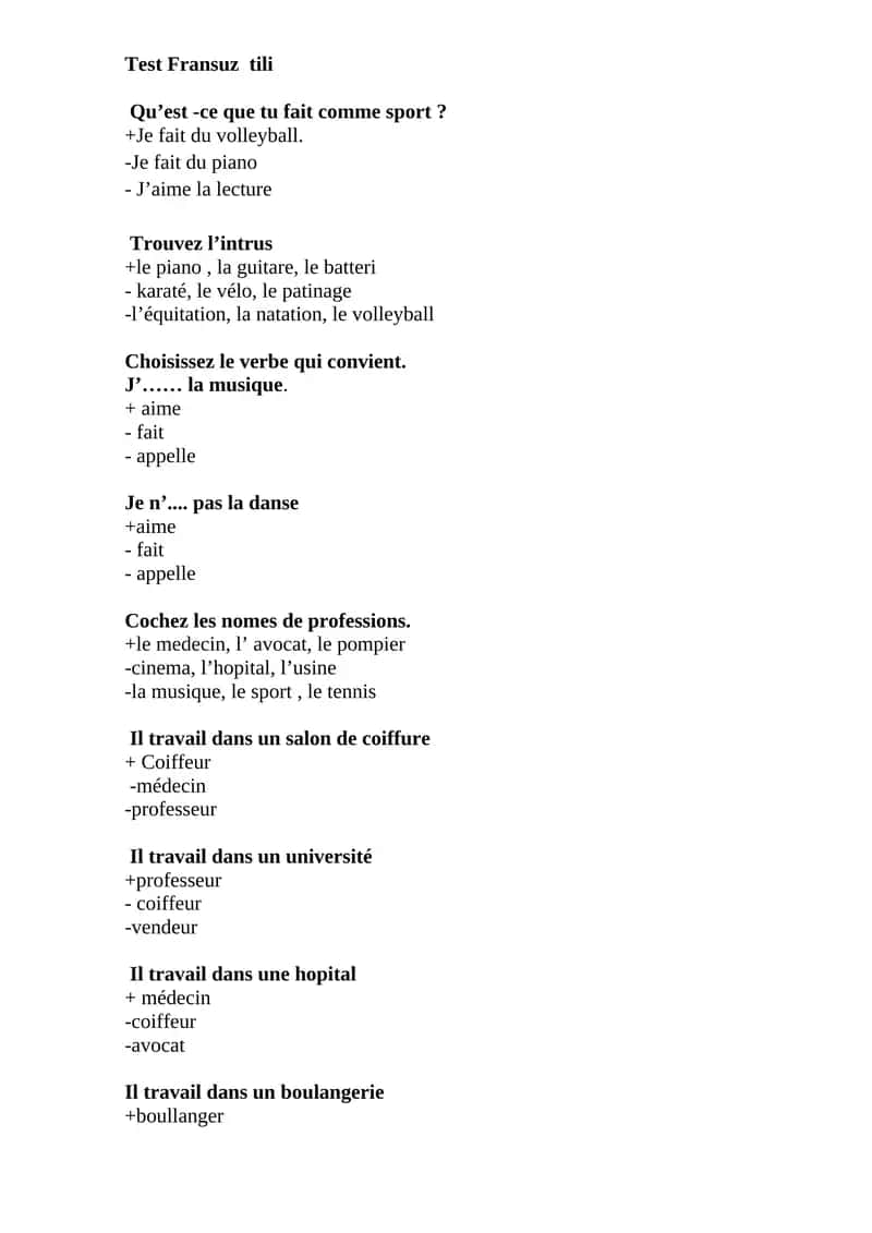 Test Fransuz tili