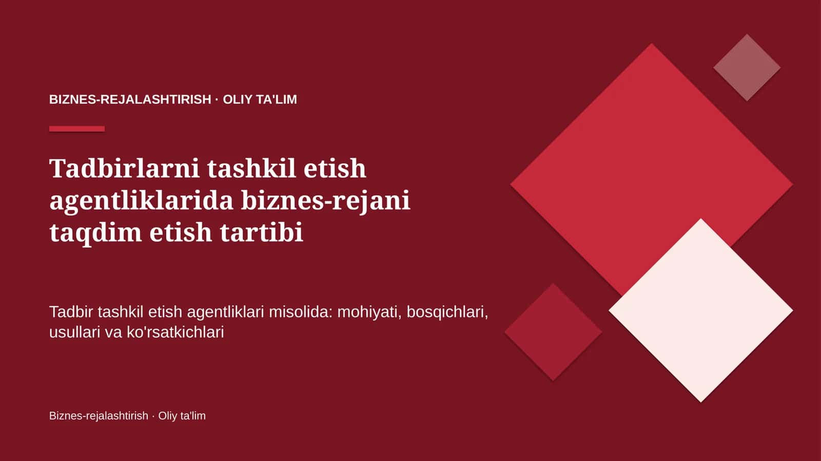 tadbirlarni tashkil etish agentliklarida biznes rejani taqdim etish tartibi 2260