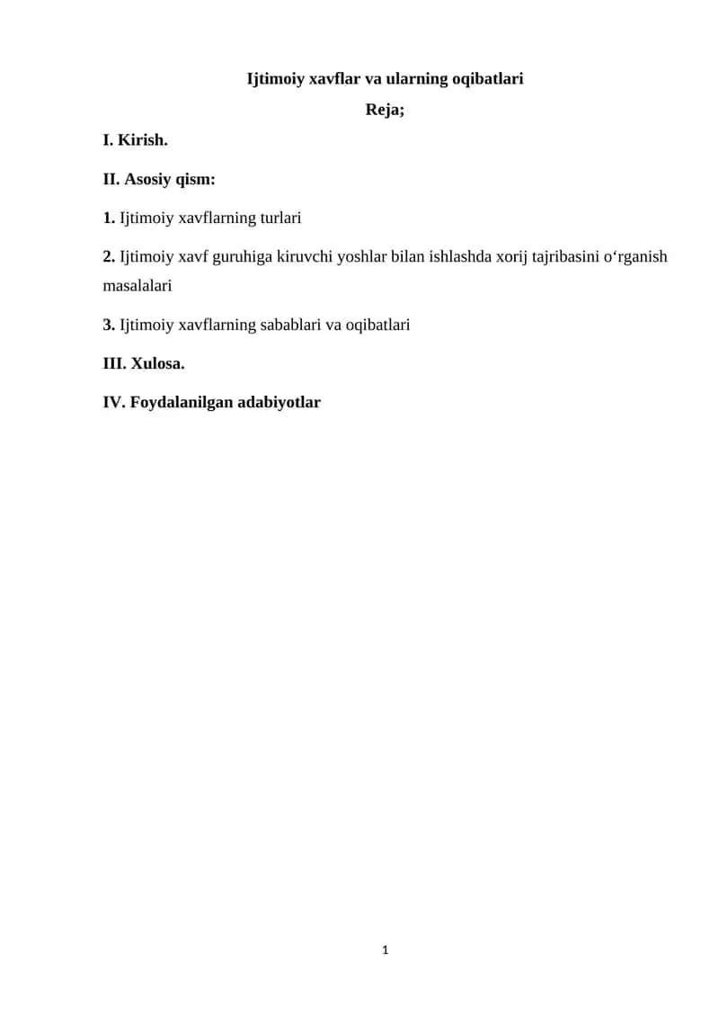 Ijtimoiy xavflar va ularning oqibatlari