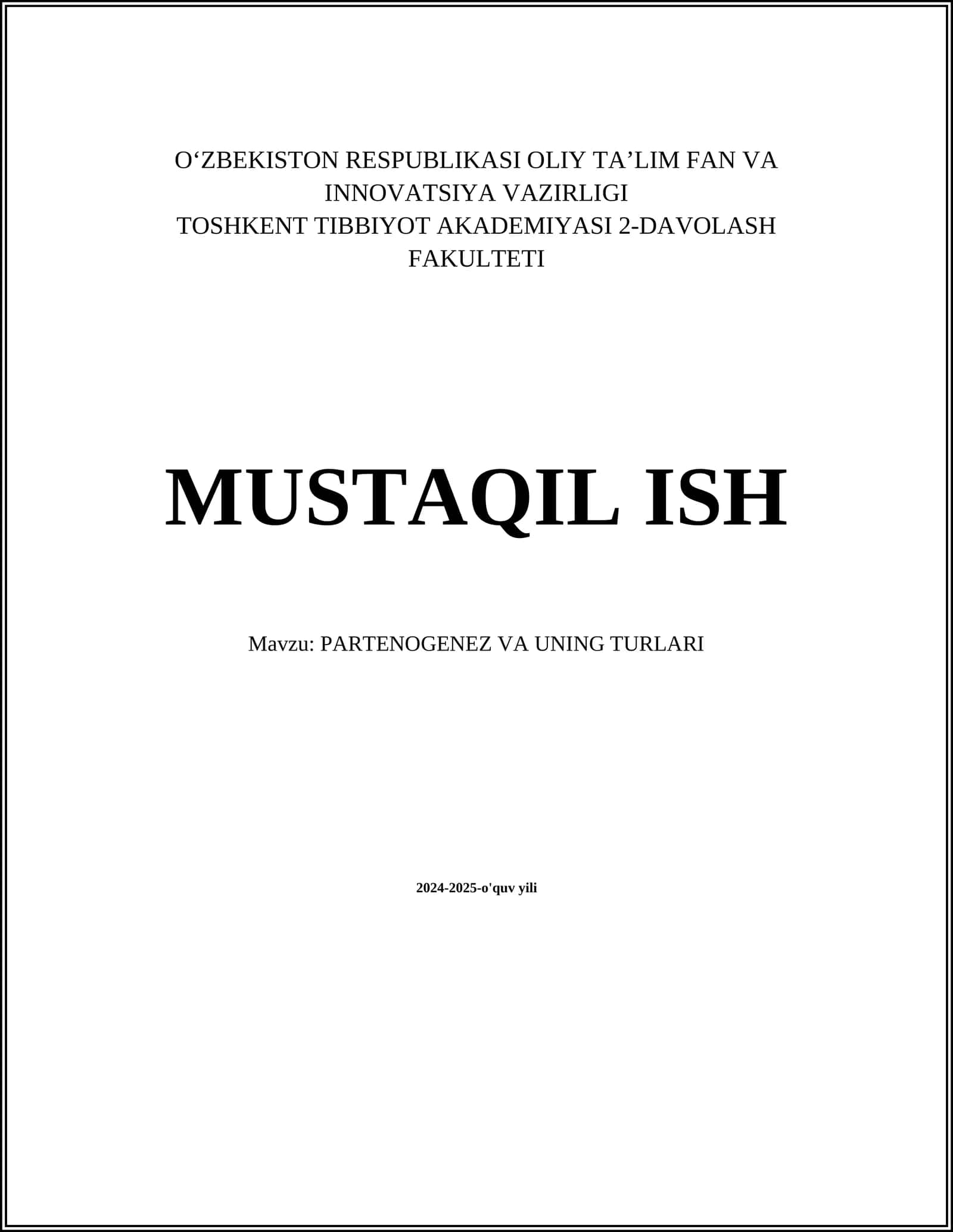 PARTENOGENEZ VA UNING TURLARI