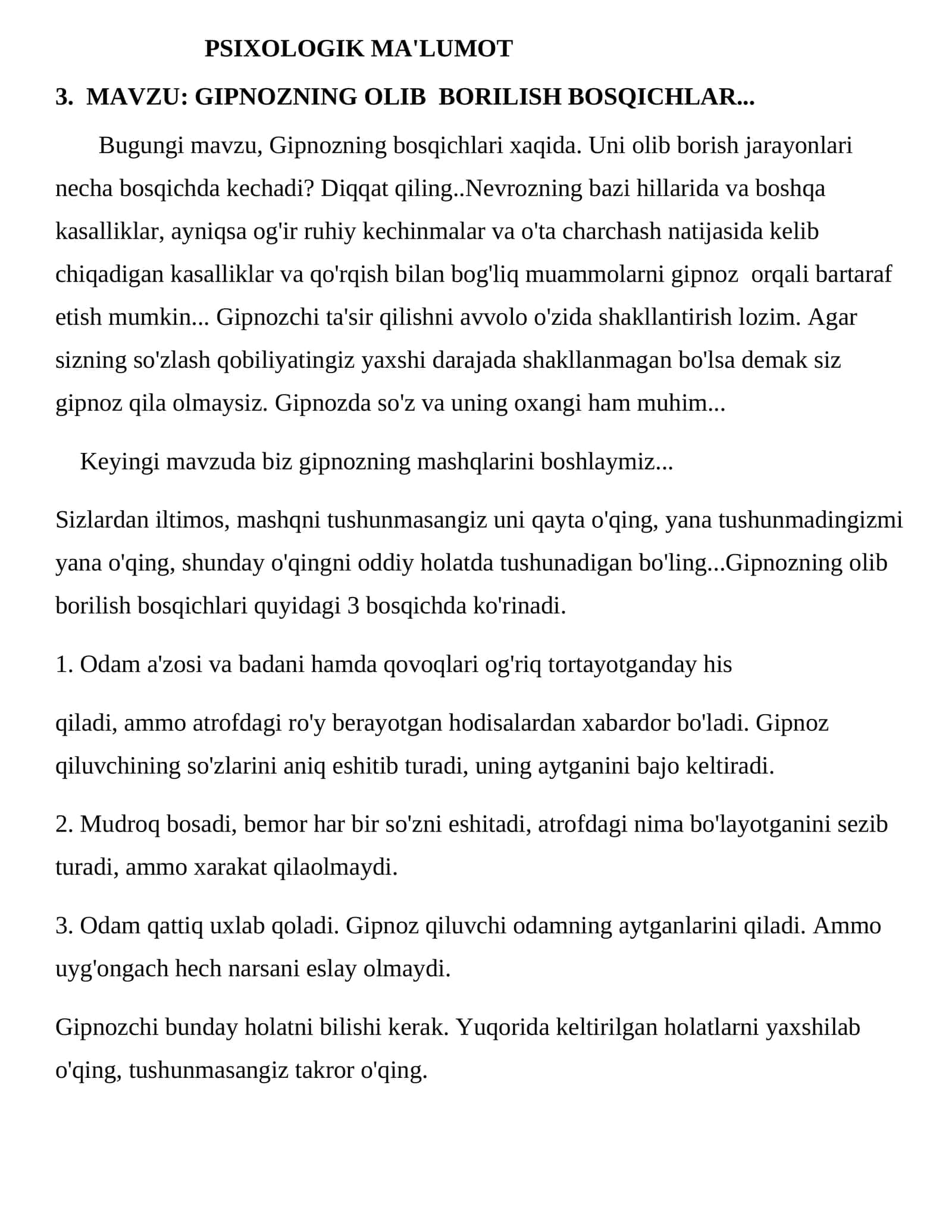 PSIXOLOGIK MA'LUMOT