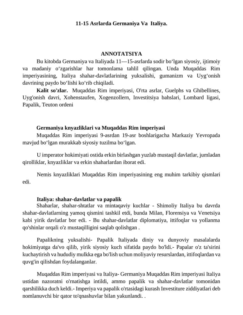 11-15 Asrlarda Germaniya Va Italiya