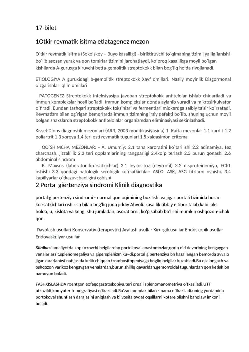 O`tkir revmatik isitma etiatagenez mezon