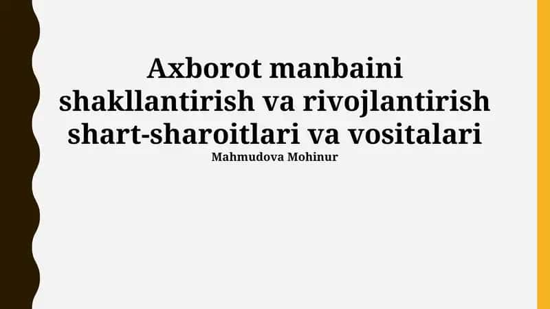 Axborot Resurslari Shakillanishi va Rivojlanish