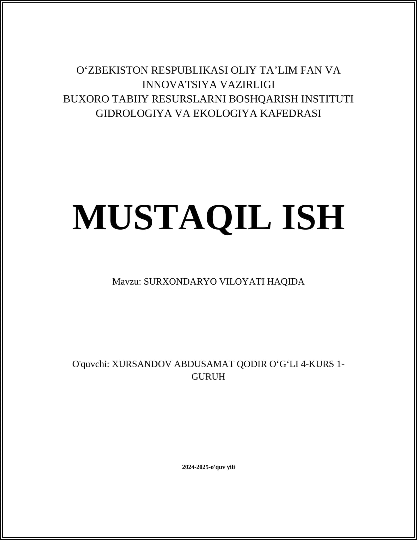SURXONDARYO VILOYATI HAQIDA