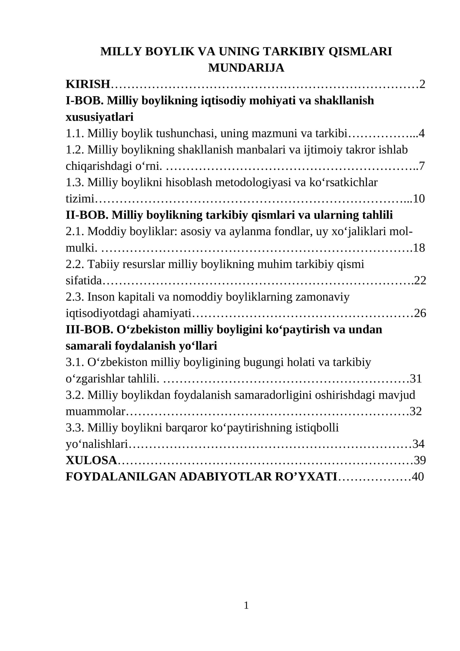 MILLY BOYLIK VA UNING TARKIBIY QISMLARI