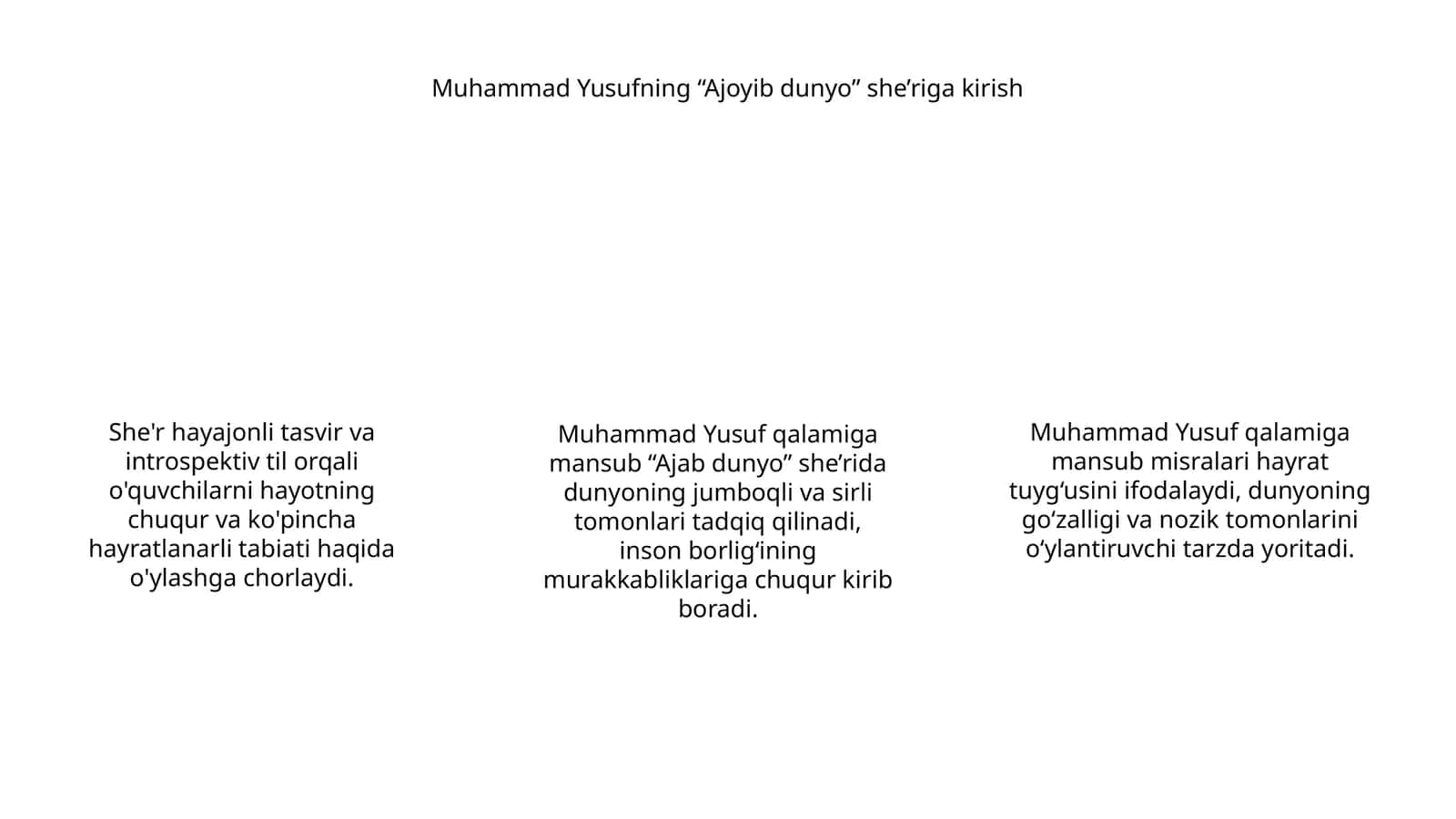 Muhammad Yusufning “Ajoyib dunyo” she’riga kirish
