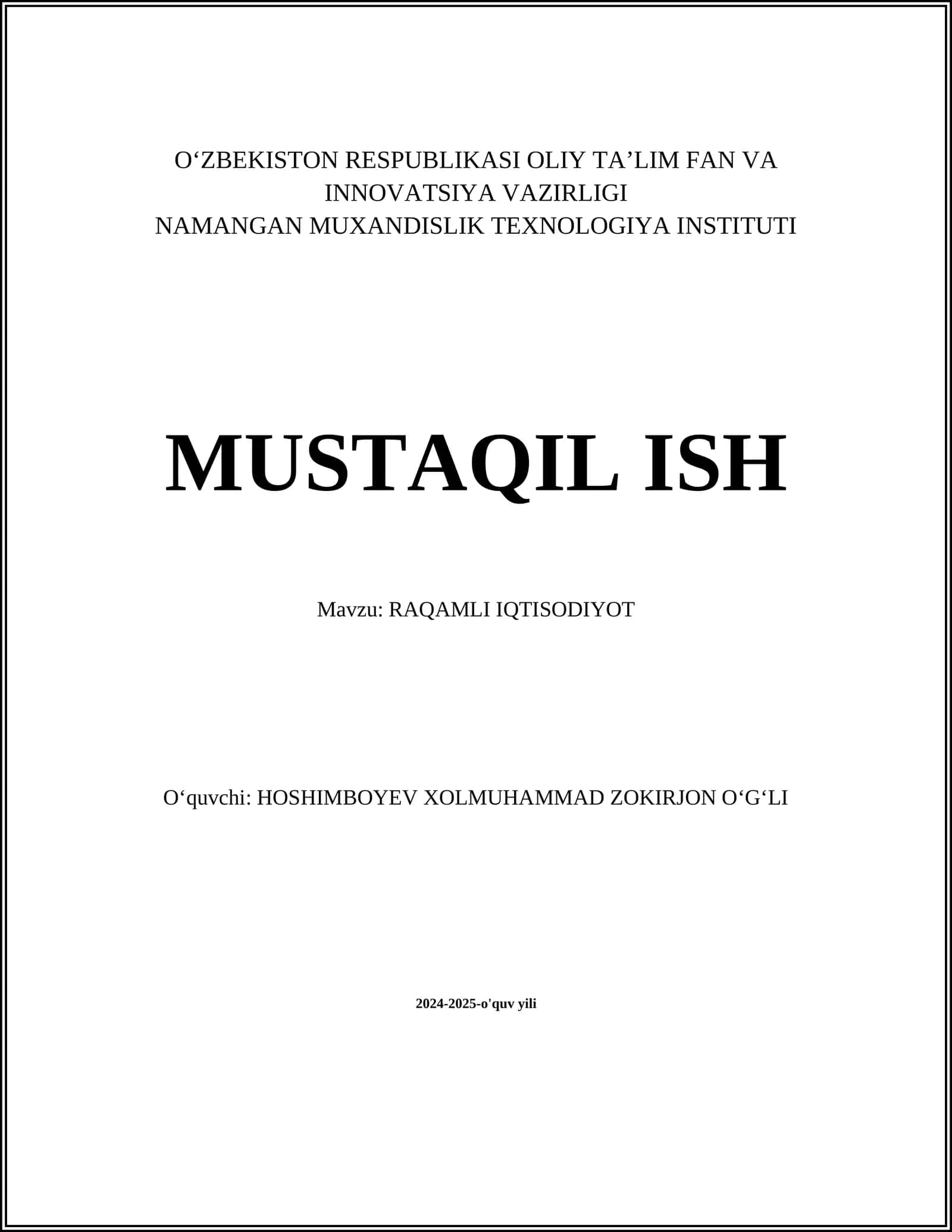 Raqamli iqtisodiyot tushunchasi