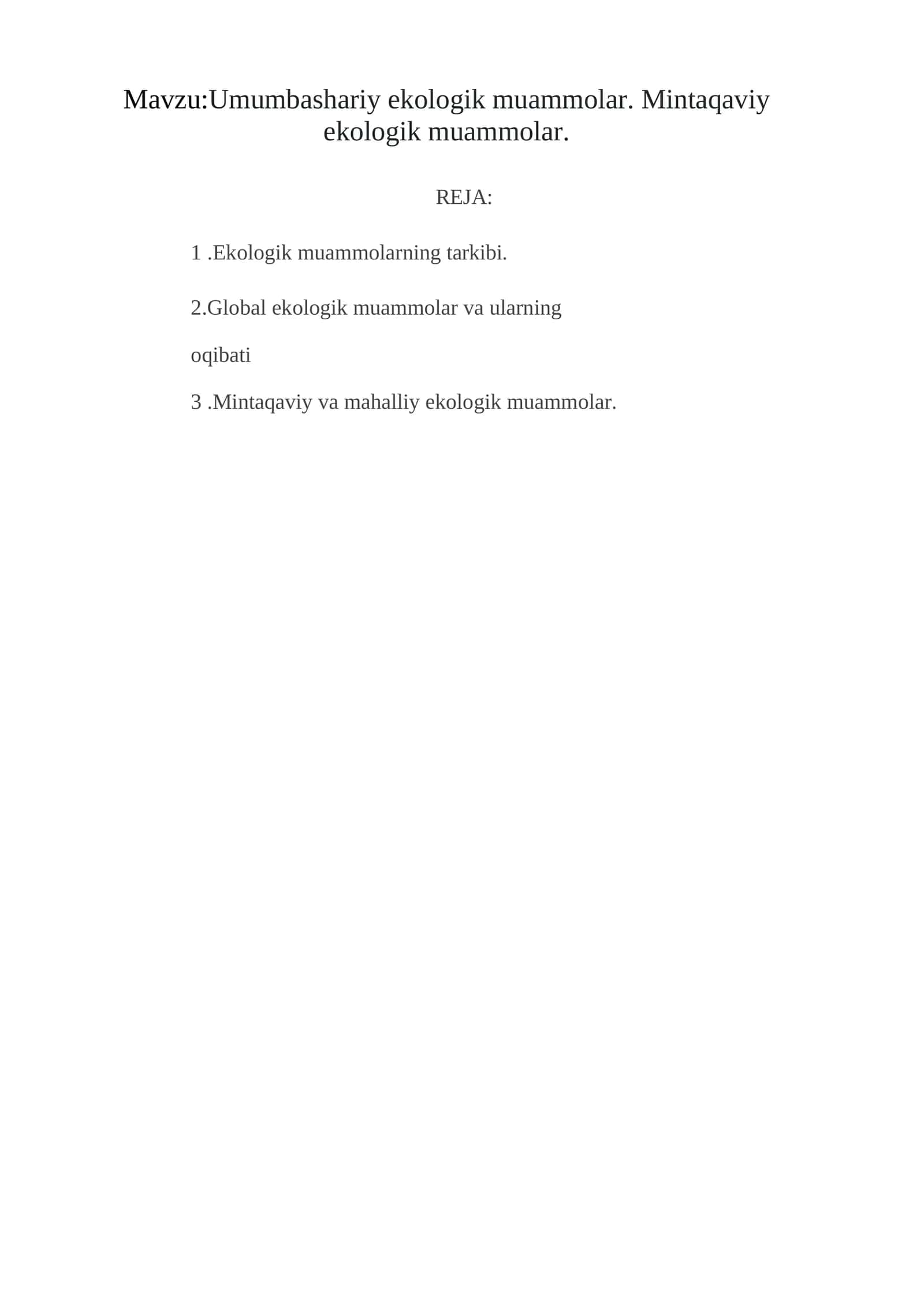 Umumbashariy ekologik muammolar