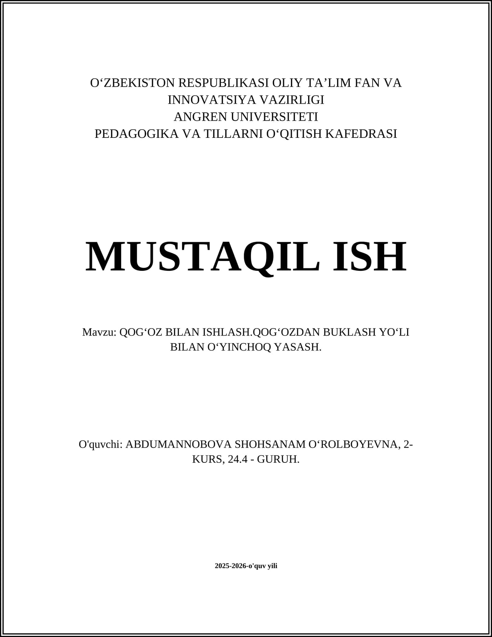 QOGʻOZ BILAN ISHLASH