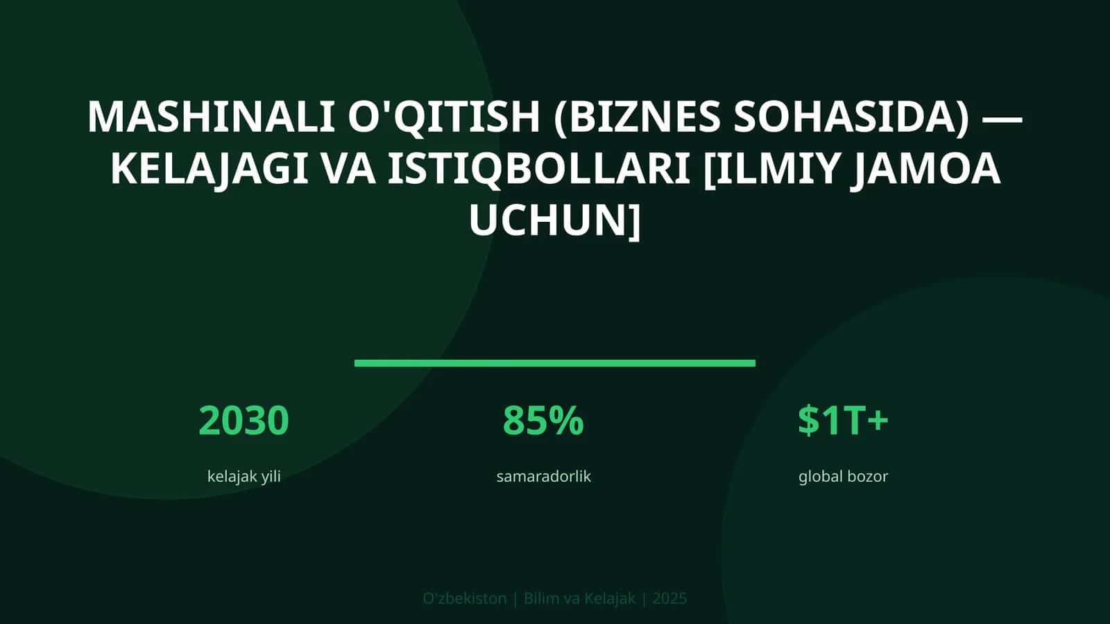 Mashinali o'qitish (biznes sohasida) — kelajagi va istiqbollari [ilmiy jamoa uchun]